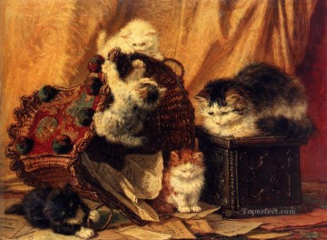 ヘンリエット・ロナー・クニップ Painting - ひっくり返った古紙 かご 動物 猫 ヘンリエット・ロナー・クニップ